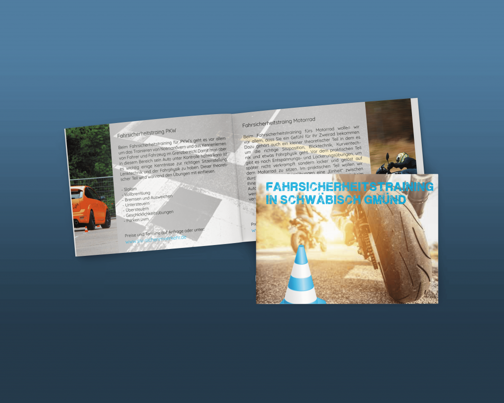 Fahrschule Tiede Flyer aufgeklappt mit Titelkarte