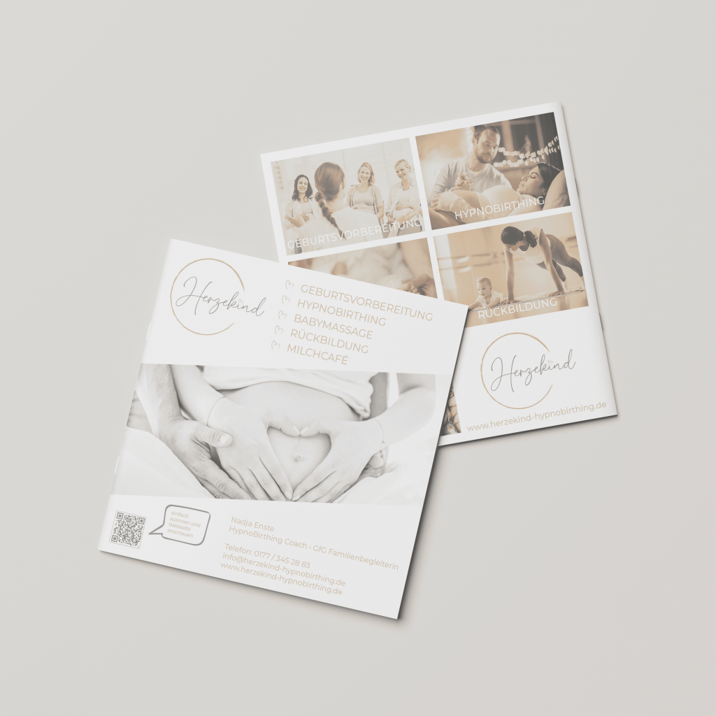 herzekind Flyer Vorder-/Rückseite mit Kursmodulen und QR-Code