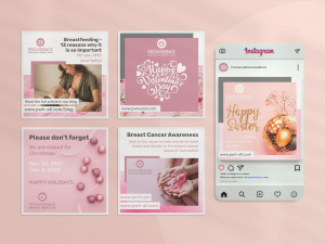 Instagram-Kacheln in Rosa für Providence Women’s Health Care, CI-Serie