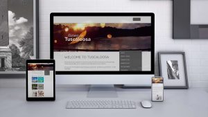 City-Guide Website ‚living in Tuscaloosa‘ auf Desktop, Tablet, Phone